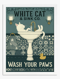 White Cat Sink Society Art Print White