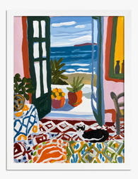 Seaside Morning Window Art Print - White