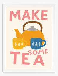 Cheerful Tea Time Typography Art Print - White