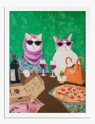 Chic Cats’ Pizza Party Art Print - White