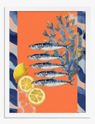 Sardines & Citrus Pop Art Print - White