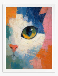 Color Pop Cat Portrait Art Print - White