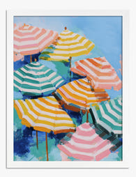 Summer Stripe Umbrellas Art Print White
