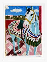 Festive Blue Horse Art Print - White