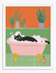 Cat Bath Bliss Art Print - White