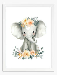 Sweet Elephant Blossom Art Print - White