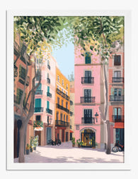 Pastel Barcelona Streetscape Art Print - White