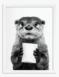 Otter Holding Toilet Paper Art Print - White