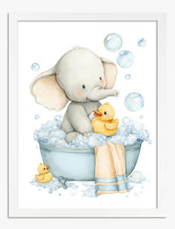 Elephant Bubble Bath Joy Art Print - White