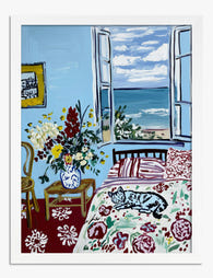 Seaside Cat Nap Art Print - White