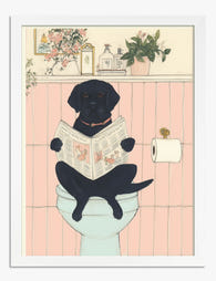 Bathroom Break Pup Art Print - White