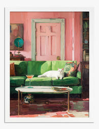 Cat & Cocktail Living Room Art Print White