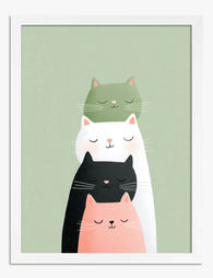 Stacked Cat Harmony Art Print - White
