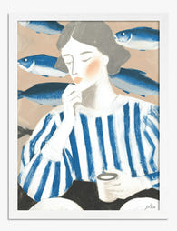 Coastal Muse in Stripes Art Print White