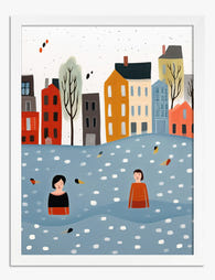 Urban Strolls by the Canal Art Print - White