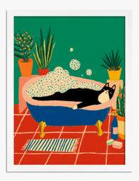 Cat’s Bath Time Retreat Art Print - White