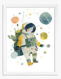 Little Explorer Astronaut Art Print White