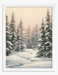 Snowy Pine Forest Glow Art Print - White