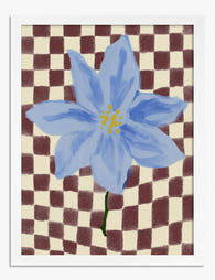 Blue Blossom Check Art Print - White