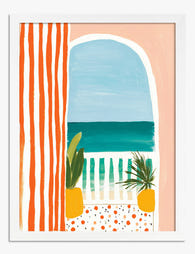 Seaside Stripes View Art Print White
