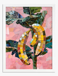 Mosaic Bananas in Bloom Art Print - White