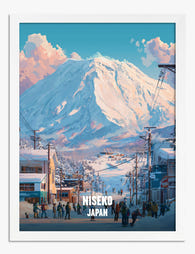 Niseko Snowy Village Escape Art Print White