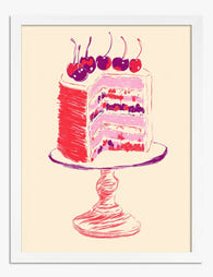 Cherry Layer Cake Slice Art Print White