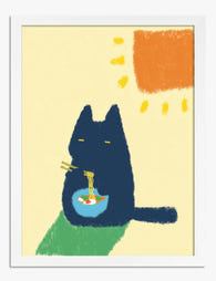 Sunny Ramen Cat Art Print White