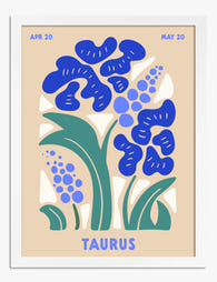 Taurus Zodiac Botanical Art Print - White