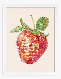 Mosaic Strawberry Pop Art Print - White