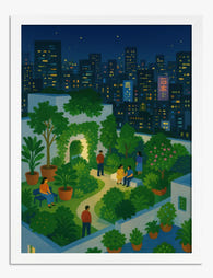 Tokyo Rooftop Garden Glow Art Print - White