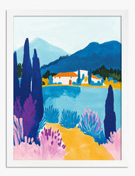 Vibrant Italian Lakeside Art Print White