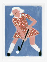 Playful Field Hockey Moment Art Print White