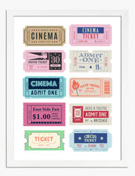 Retro Ticket Stubs Art Print - White