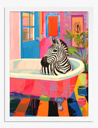 Zebra Soak Sanctuary Art Print - White