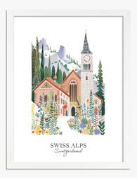 Swiss Alpine Charm Art Print - White