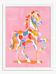 Vibrant Prancing Horse Art Print - White