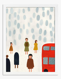 London Rainy Day Stroll Art Print - White
