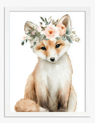 Fox & Florals Charm Art Print White