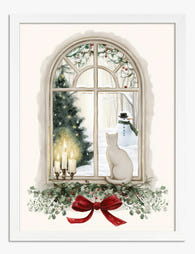 Cozy Holiday Window Scene Art Print White