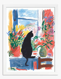 Cat at the City Window Art Print - White