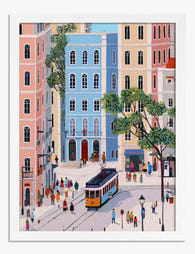 Lisbon Street Stroll Art Print - White