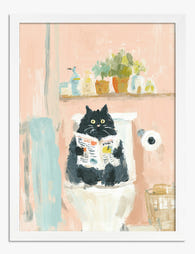 Cat’s Bathroom Break Art Print - White