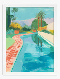 Sunlit Poolside Retreat Art Print White