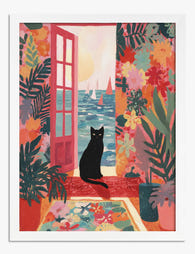 Sunlit Retreat with Cat Art Print White