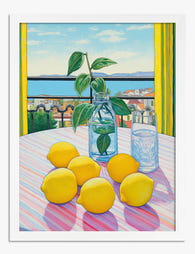 Sunlit Lemons by the Sea Art Print - White