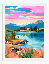 Pink Lake Daydream Art Print - White
