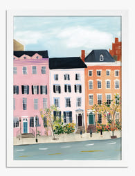 Pastel City Rowhouses Art Print White