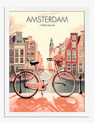 Amsterdam Pink Bike Charm Art Print - White