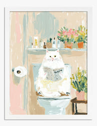 Cat’s Bathroom Break Art Print - White